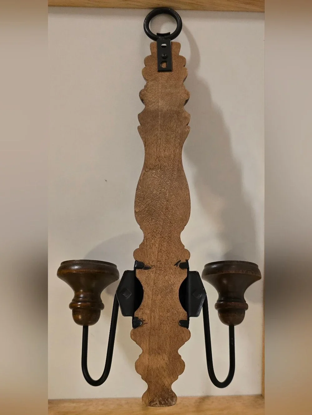 Vintage HOMCO Wood and Wrought Iron Double Candle Wall Sconce